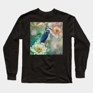 The Elegant Crane with Flowers Long Sleeve T-Shirt